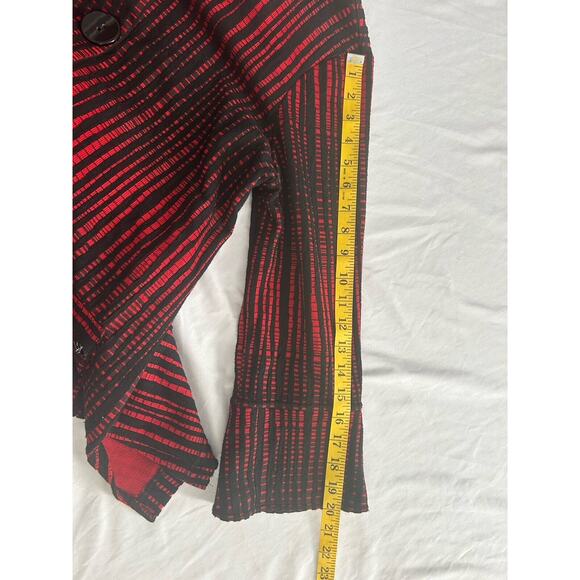 Ali Miles Striped Button Closure Blouse Womens Size Small Red Black Boho Career - Picture 11 of 11